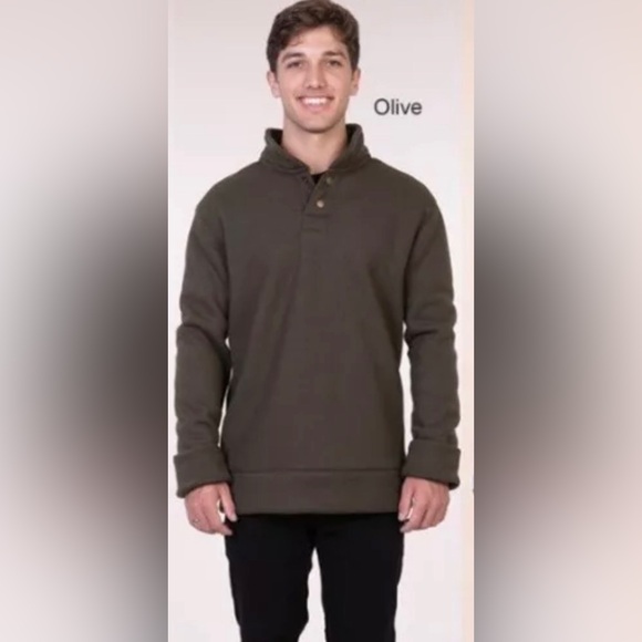 Maxxsel Henley Sherpa Waffle Knit Sweater Mens Medium Dark Olive Green Outerwear - Picture 2 of 8